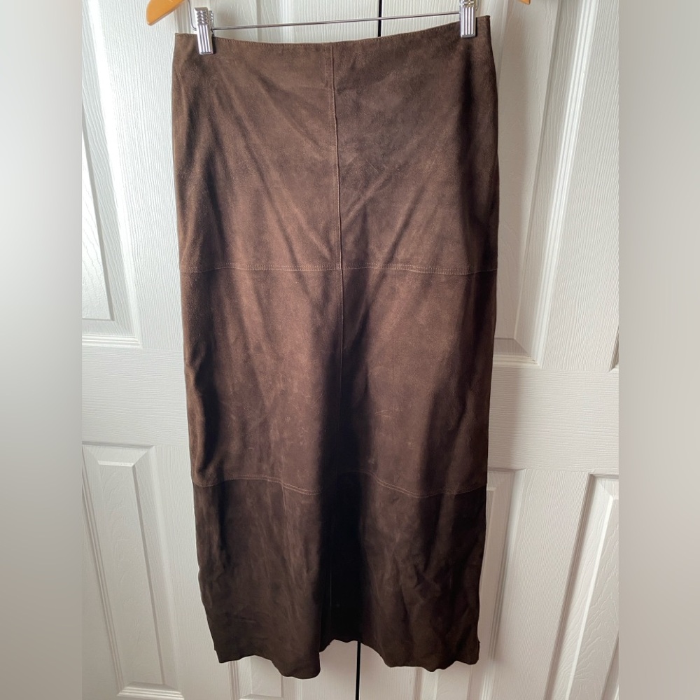 VINTAGE Y2K EXPRESS Worldwide Brown Suede Western Pencil Maxi Skirt SZ 7/8
